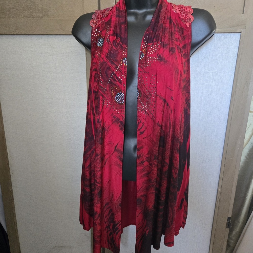 PRETTY WOMAN  Red Cardigan Shirt Size 5 Y2k W/rhinestones